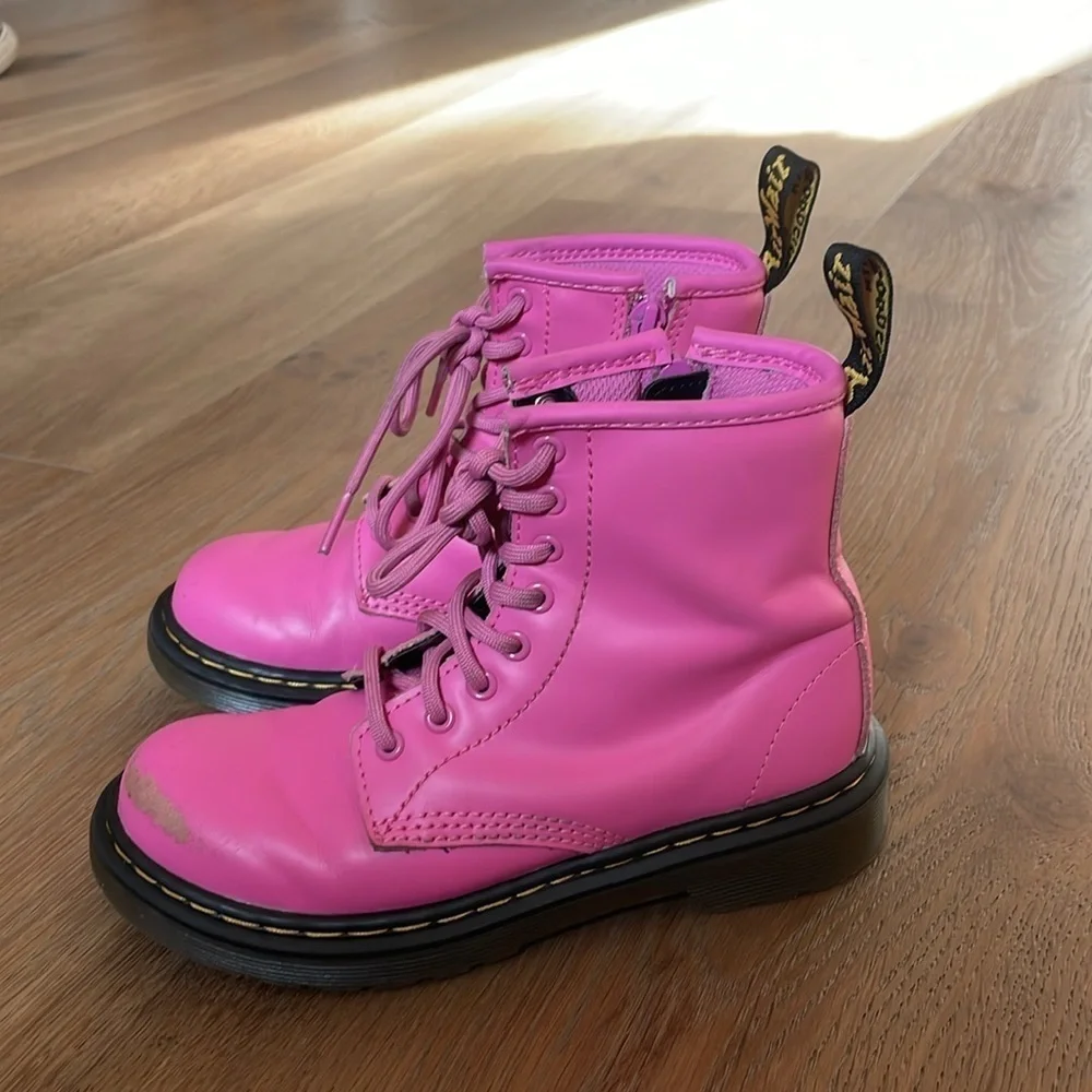 Dr. Martens Kids Leather Lace Up Boots Pink Size 13 US